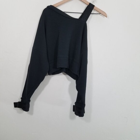 IVY PARK Cropped Sweatshirt Black Long Sleeve Top Size M - Picture 5 of 9